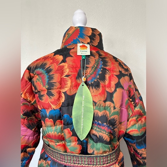 Farm Rio Printed Reversible Crazy Mix Puffer Jacket Fun Print Boho Hippie M SOLD - Picture 11 of 13